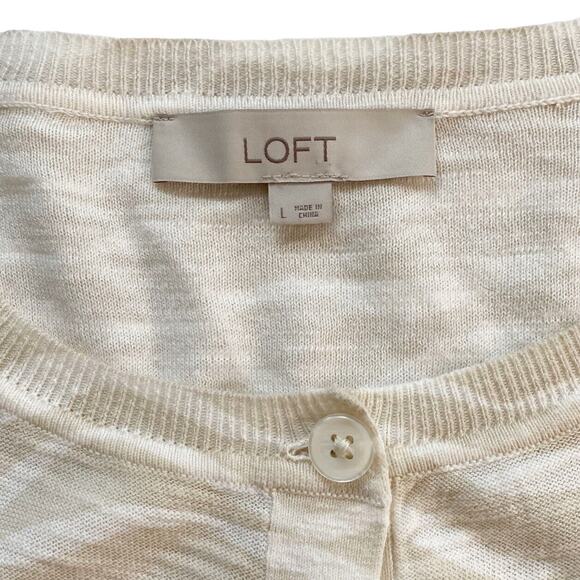 LOFT Sweater Large Cardigan Beige/Off-White Animal Print 3/4 Sleeve Button Front - Picture 5 of 7